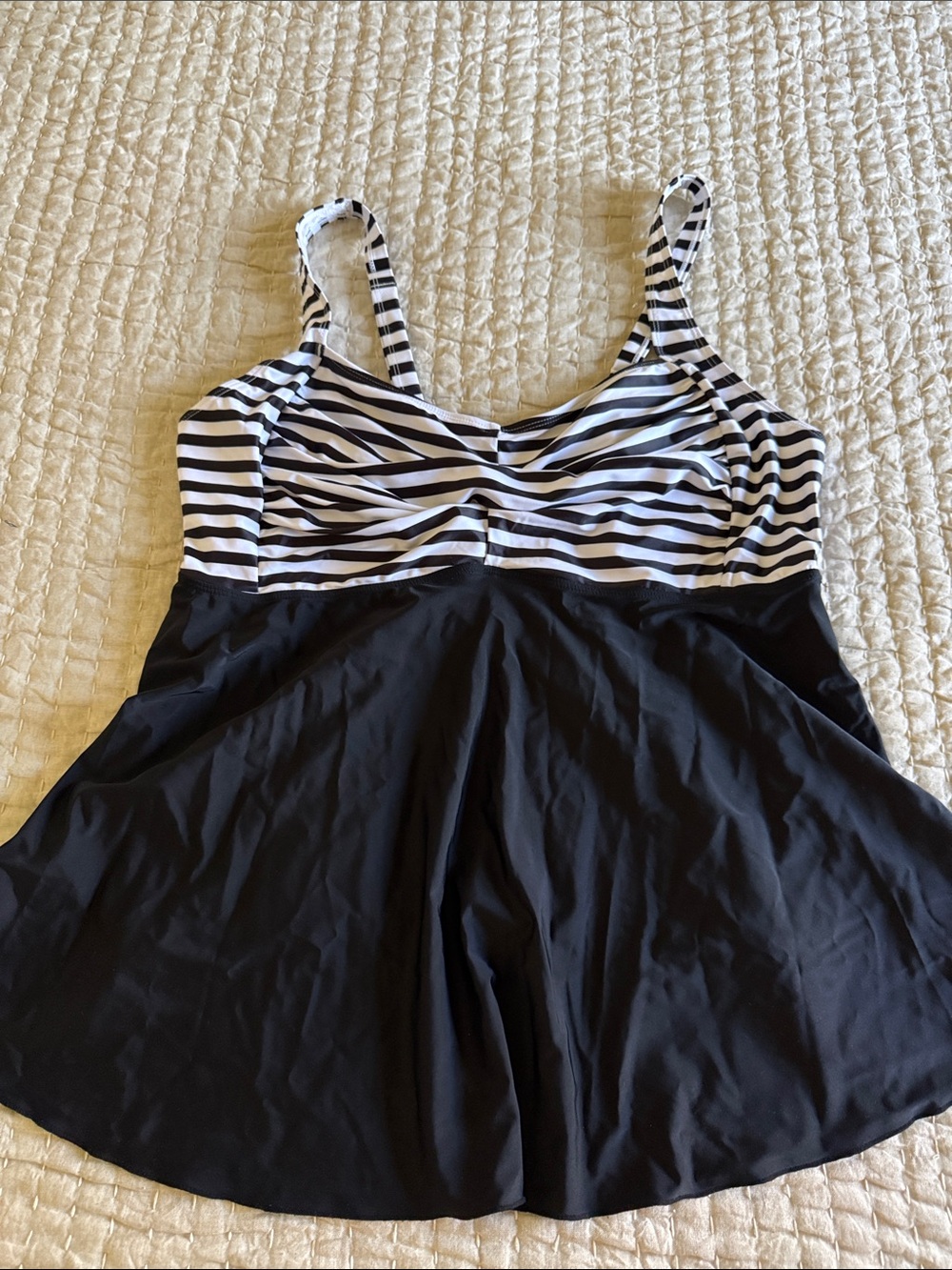 plus size 24w Black & White Striped Women's Swim tankini top by Aqua Eve